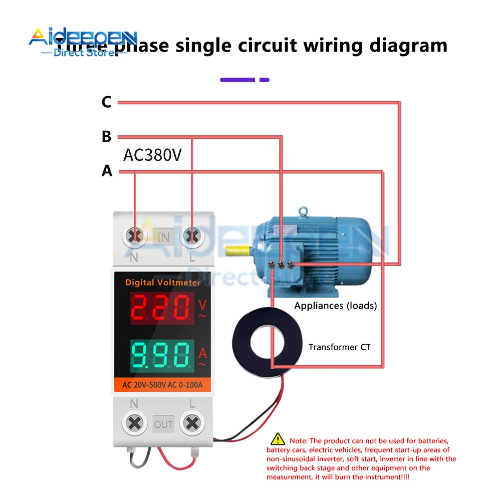 AC 60-500V 0.00-99.9A 35mm Din Rail Voltmeter Ammeter 2 in 1 Multi-function AC Voltmeter Voltage Amps Meter With Transformer