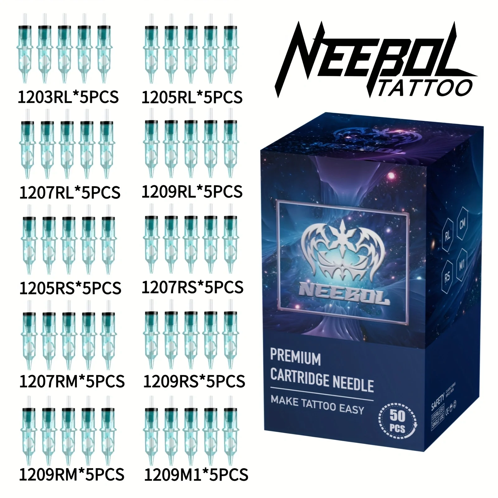

50pcs Disposable Mixed Size Tattoo Needle, Standard Round Liner For Tattoo Supplies, Tattoo Gift#12 3rl 5rl 7rl 9rl 5rs 7rs 9M1