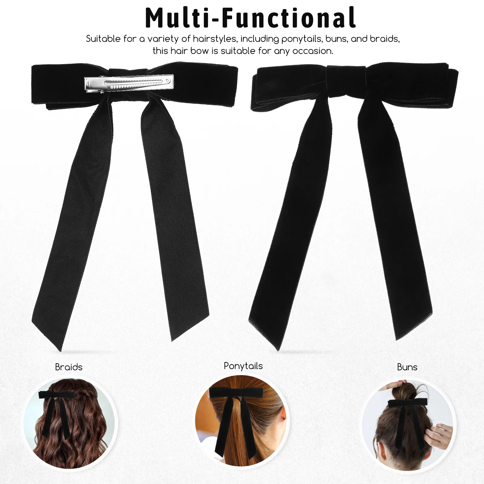 

2 pcs Women Thin Clip Ribbon Bow Accessories Bows Small Hair Bows Barrettes Secure Hold Hair Styling Accessories