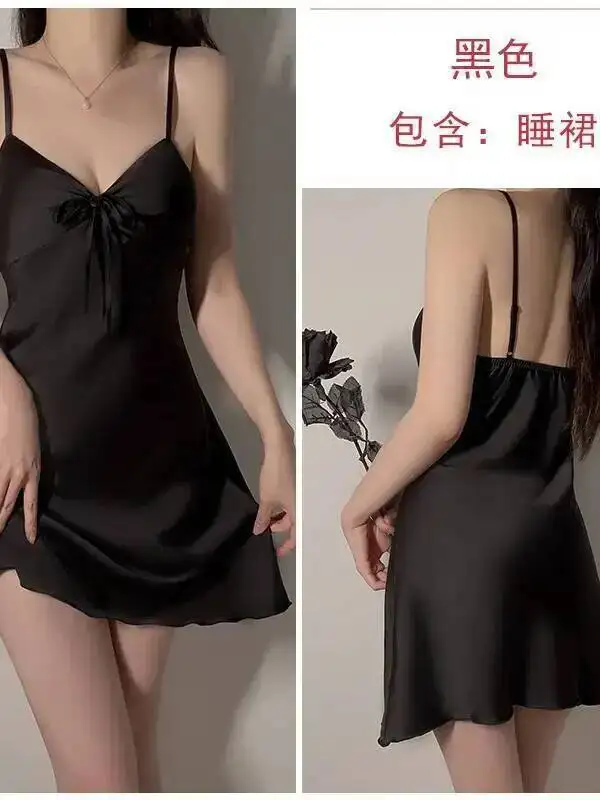 Pure Desire Temptation-Camiseta de satén sedoso con escote en V profundo, Push-Up con almohadillas para el pecho, conjunto de ropa para el hogar, minivestido elegante y dulce SBM8