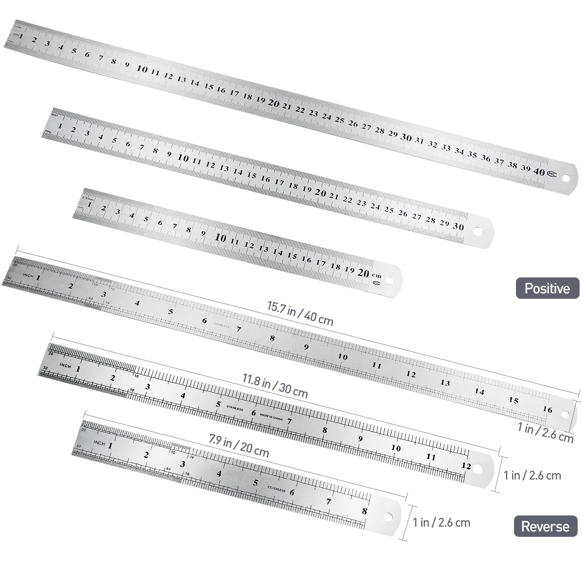 TOYMYTOY 3Pcs Stainless Steel Ruler Metal Ruler for Engineering School Office Drawing 20cm/30cm/40cm