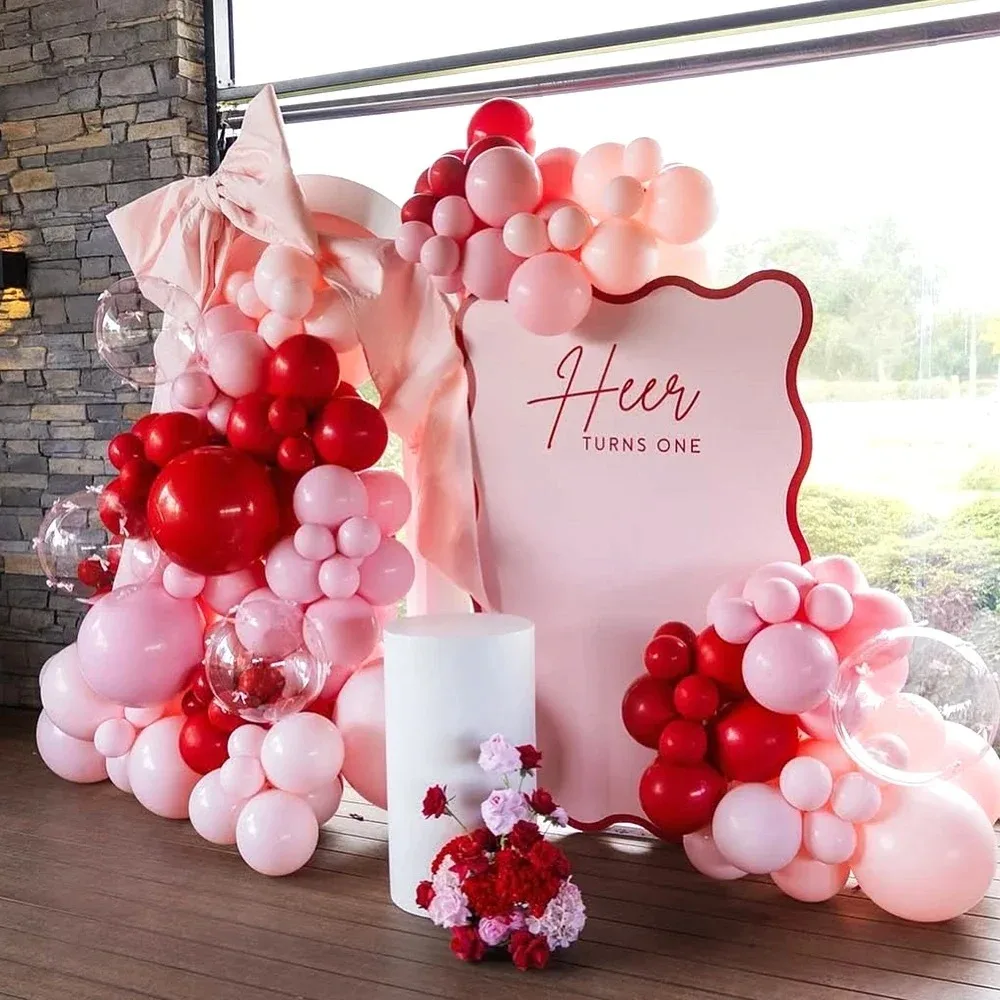 Kit de arco de balão para dia dos namorados, balões rosa vermelhos para aniversário, casamento, ano novo, gênero revelando decoração de chá de bebê, 75 peças