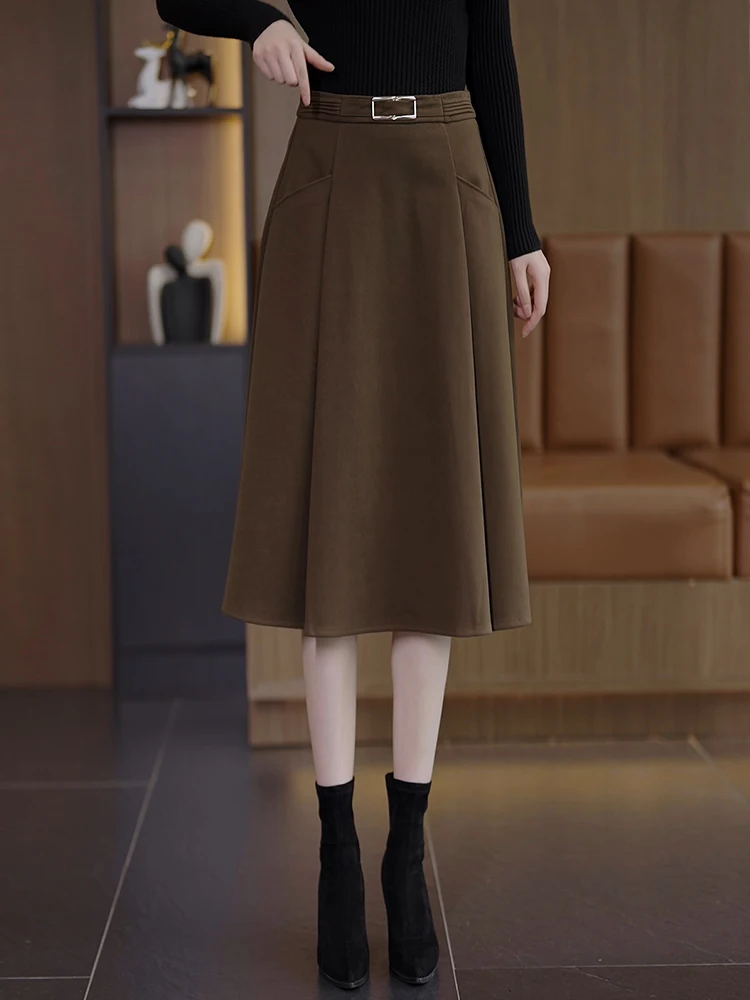 

High Waist Midi A-Line Skirt Women's Woolen Suit Style Autumn Winter New Arrival Slimming Skirt Korean Style Commute Fashion
