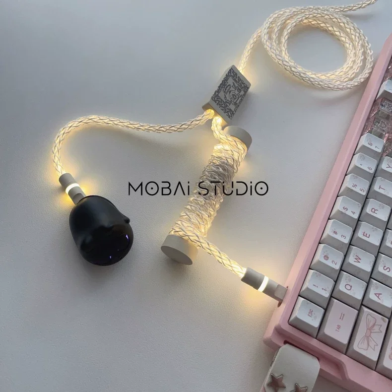 Real 8k Rgb Magnetic Axis Mechanical Keyboard Cable High-end Custom Diy Name Plate/length 1.5m Spiral Yellow Light Aviator Cable