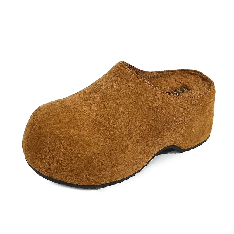 شباشب نسائية من جلد الغزال أحذية البغال بكعب عالي أحذية قطنية للثلج غير رسمية 2025 شباشب منزلية جديدة فستان شتوي مريح أحذية امرأة #6