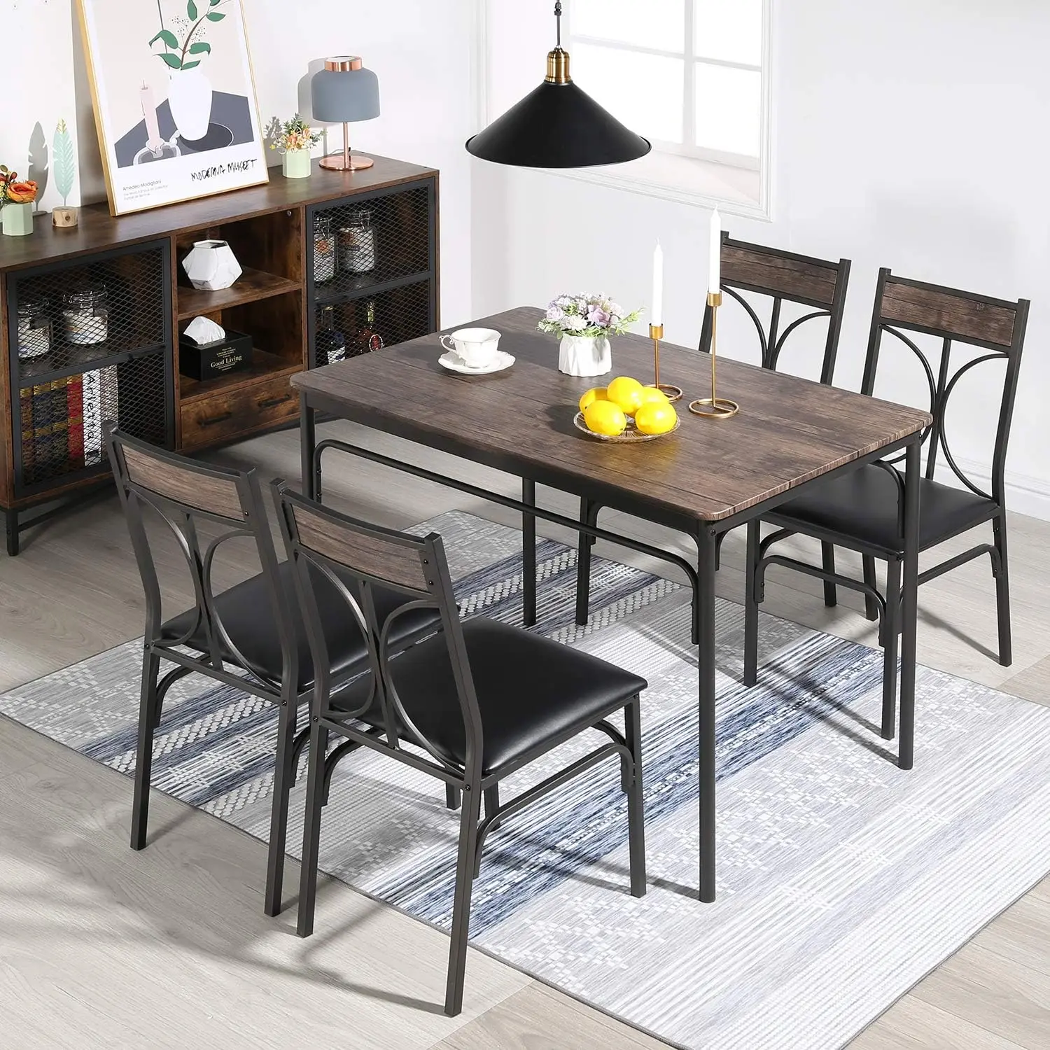 5 Piece Kitchen Table Set For Dining Room,Dinette,Breakfast Nook,Industrial Style, Seating For Four, Brown