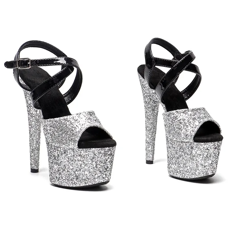 

Women's 17CM/7inches Glitter Upper Plating Platform Sexy High Heels Sandals Pole Dance Shoes 100