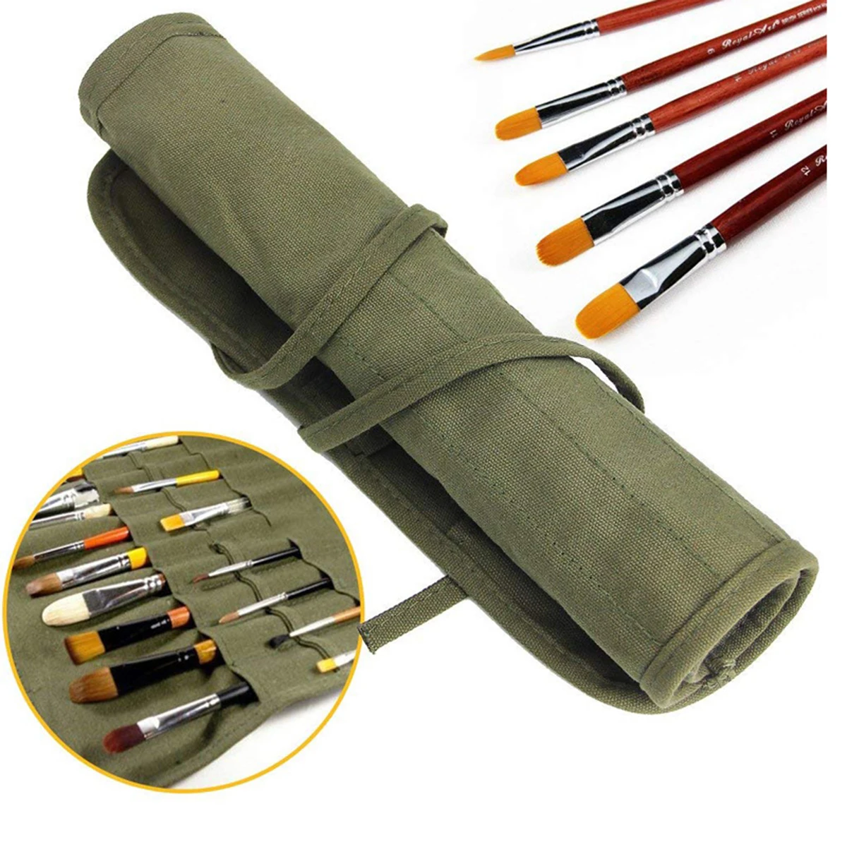 Painting Brushes Canvas Storage Bag, 22 Slots Watercolor and Gouache Brushes Calligraphy Brushes Storage Bag, Roll-up Pen Bag