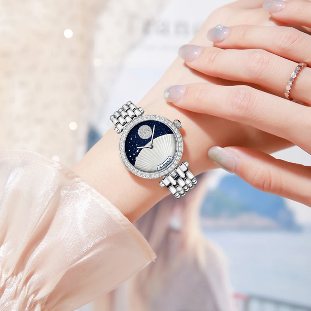 

Роскошные модные кварцевые наручные часы с синим кварцевым камнем для женщин; Водонепроницаемая и ночная модель Stellar