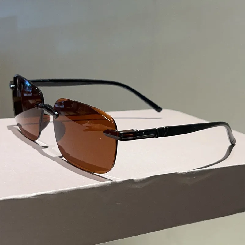 Fashion Pilot Sunglasses Men Luxury Brand Vintage Rimless Sun Glasses Flexible Frame Lightweight Eyewear Shades UV400