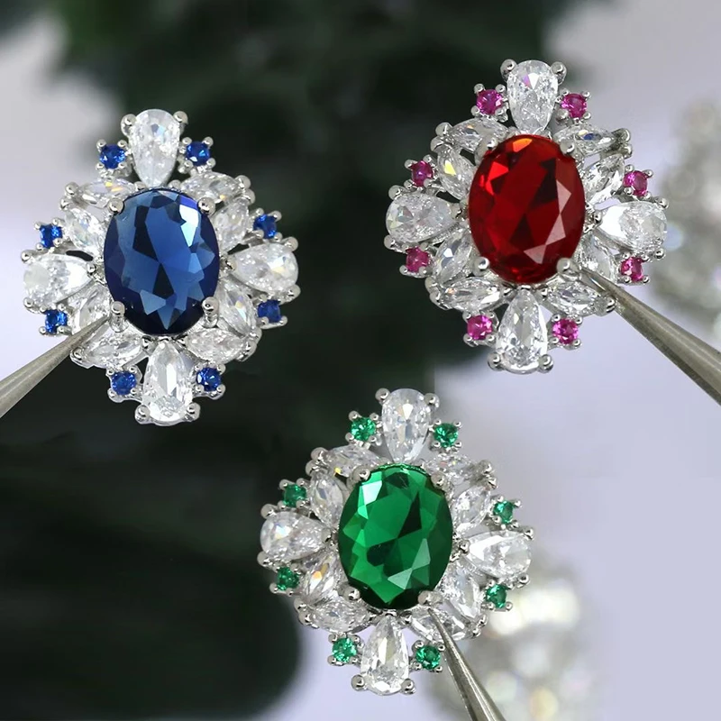 5 pçs novo luxo vintage esmeralda/siam zircão jóias, grande diamante completo opala rosa pedra preciosa super brilhante decoração da arte do prego