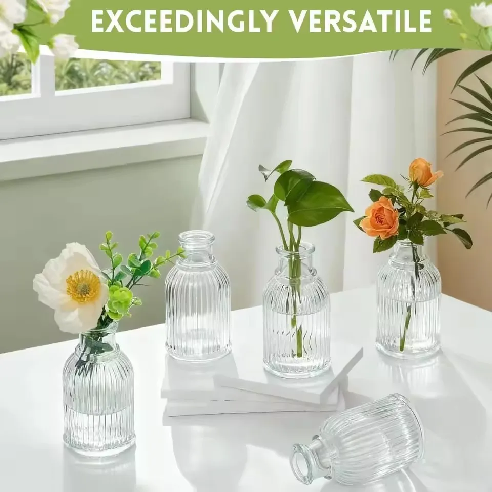 2/4/6 PCS Clear Glass Mini Bottles – Reed Diffuser & Bud Vase Set for Wedding Centerpieces, DIY Fragrance & Florist Decor