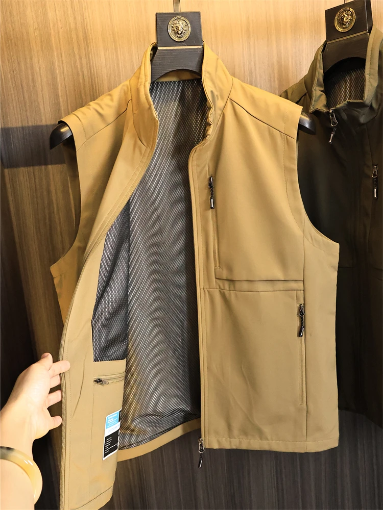 

Уличная повседневная рабочая одежда, многоэтажный ветрозащитный водонепроницаемый модный жилет с воротником-стойкой для мужчин, осенний сезон