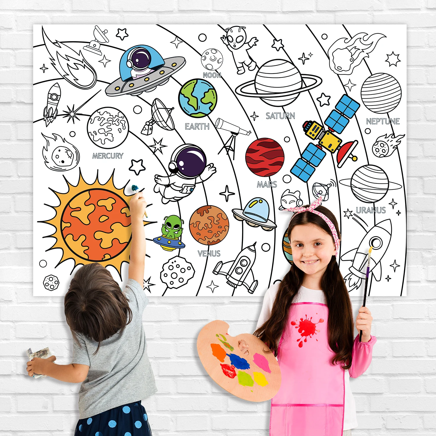 Space Coloring Books for Kids Coloring Poster Large Coloring Tablecloth for Boys Girls Space Birthday Party Supplies Favor