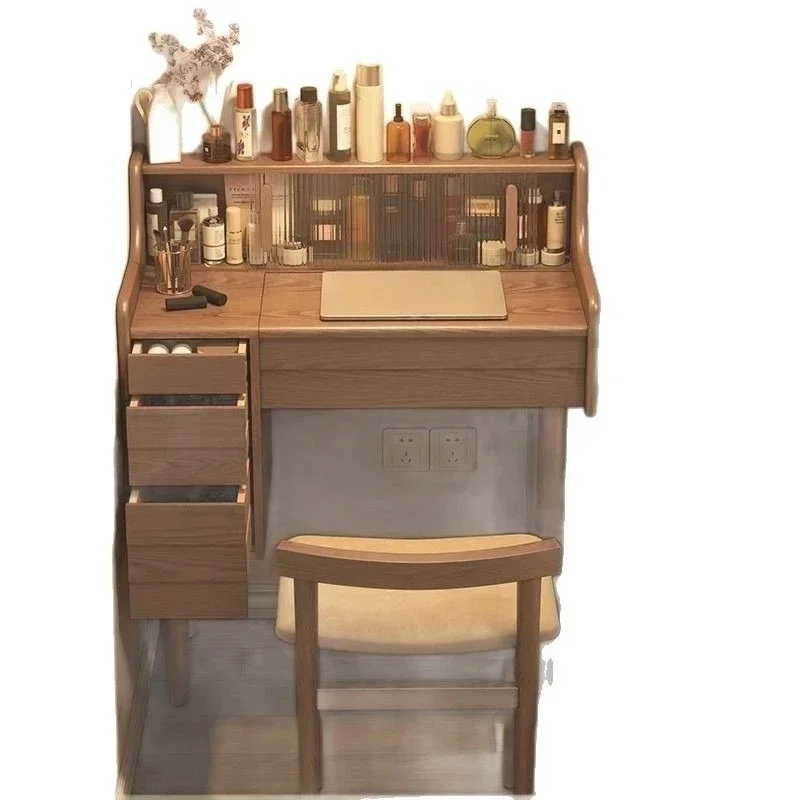 Dresser storage chest, bedroom flip-top desk makeup table integrated solid wood
