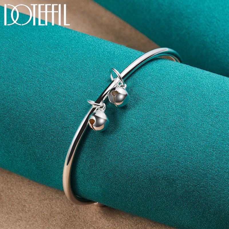 

DOTEFFIL 925 Sterling Silver 4mm Smooth Bead Bell Cufflinks Bangles For Women Man Wedding Engagement Party Jewelry
