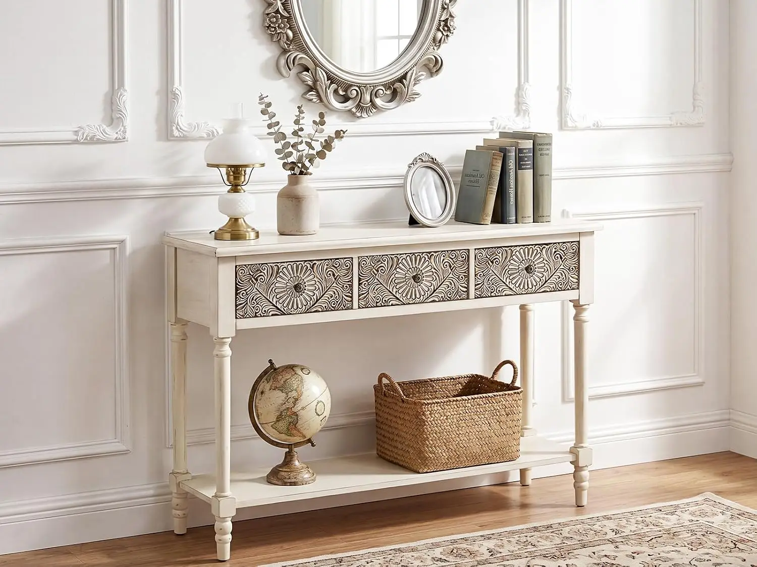 Console Table with 3 Drawers, Narrow Entryway Table with Storage Shelf, Wood Accent Sofa Table for Living Room,, Customized view 2