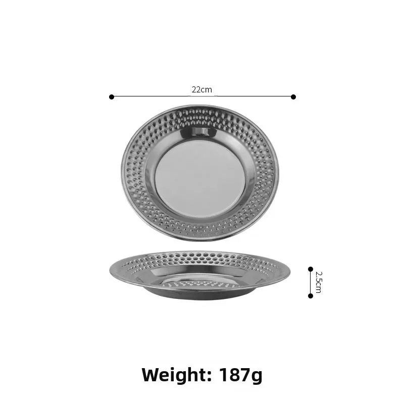Round Stainless Steel Plates with Hammered Pattern for Restaurant and BBQ Serving Space Saving Stackable Design