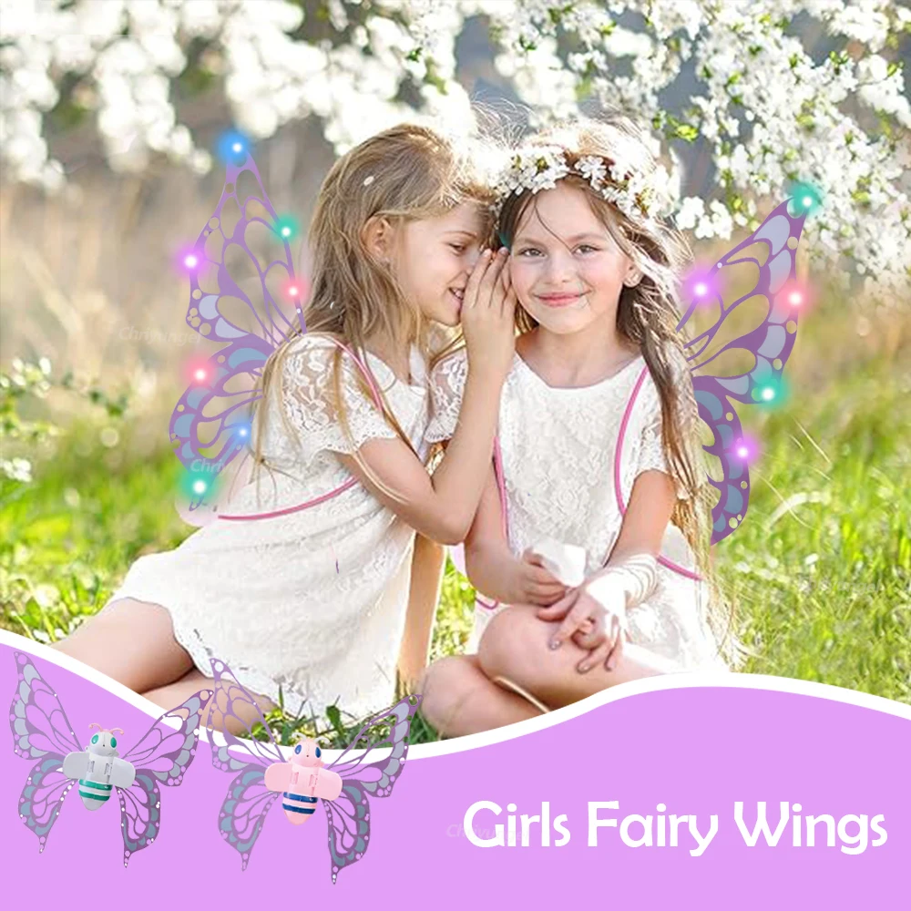 Electric Fairy Wings Light Up for Kids Butterfly Wings Moving Elf Wing Birthday Christmas Cosplay Dress Up Angel Girls Toy