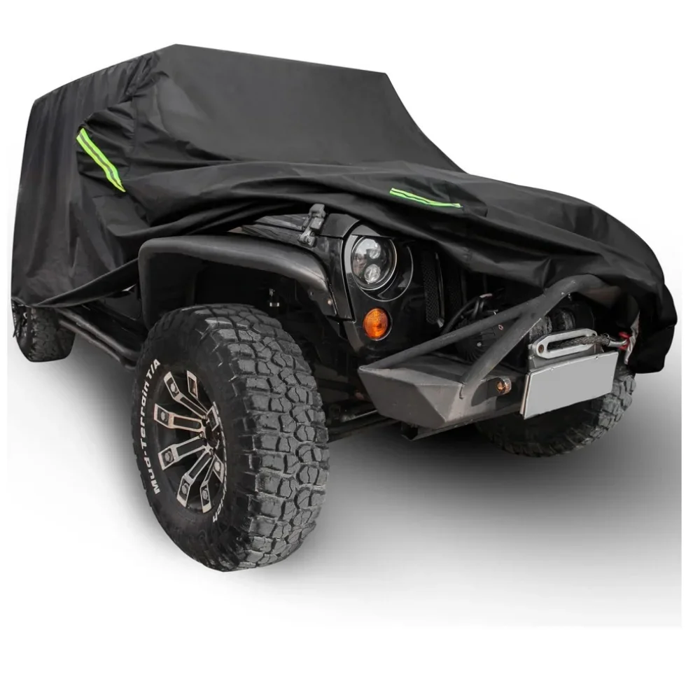 

Car Cover For Jeep Wrangler 4Door 1987-2026 Outdoor Sun Rain Wind Snow Protection Dustproof Covers With Driver Door Zipper Black