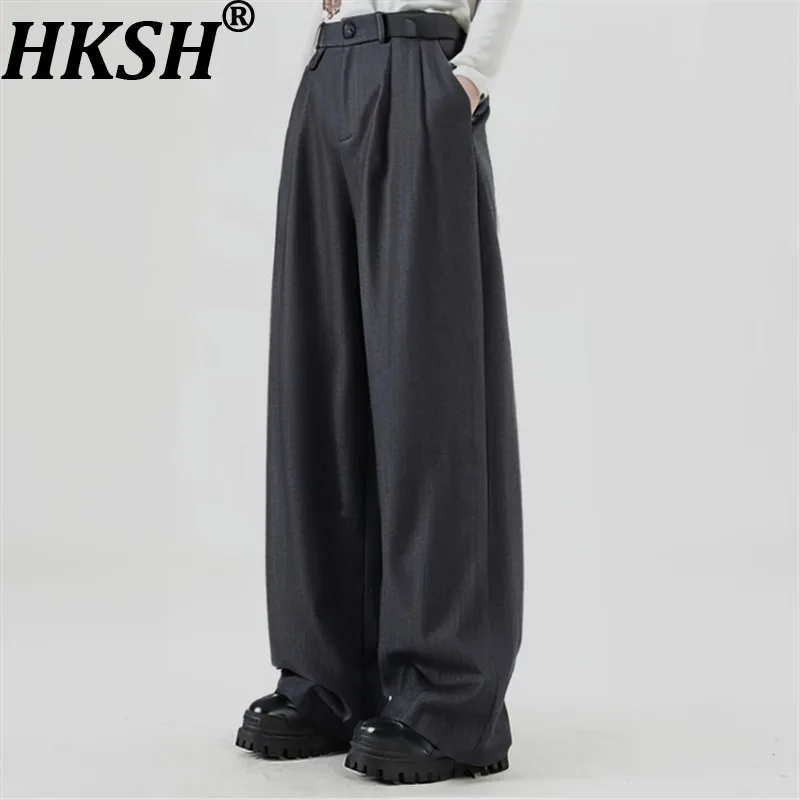 

HKSH весна осень новый мужской модный прямой крой плиссированный повседневный высококачественный универсальный нежелезный костюм-брюки элегантный модный Ins HK13974