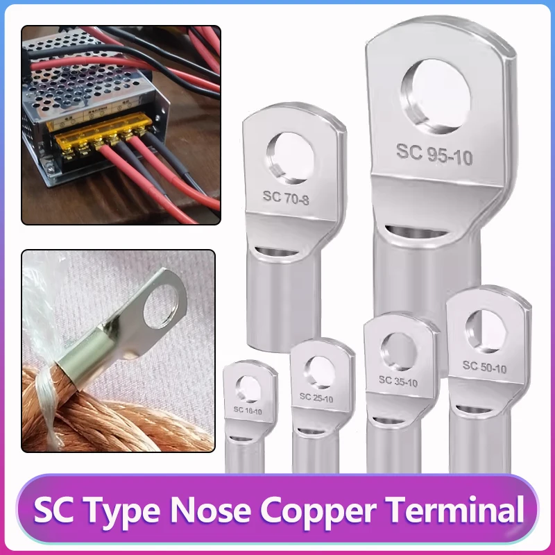 

5~50pcs SC Type Wire Nose Copper Terminal SC6/10/16/25/35/50/70/95 Battery Block Lugs Hole ID 6/8/10/12mm Crimp Wire Connector
