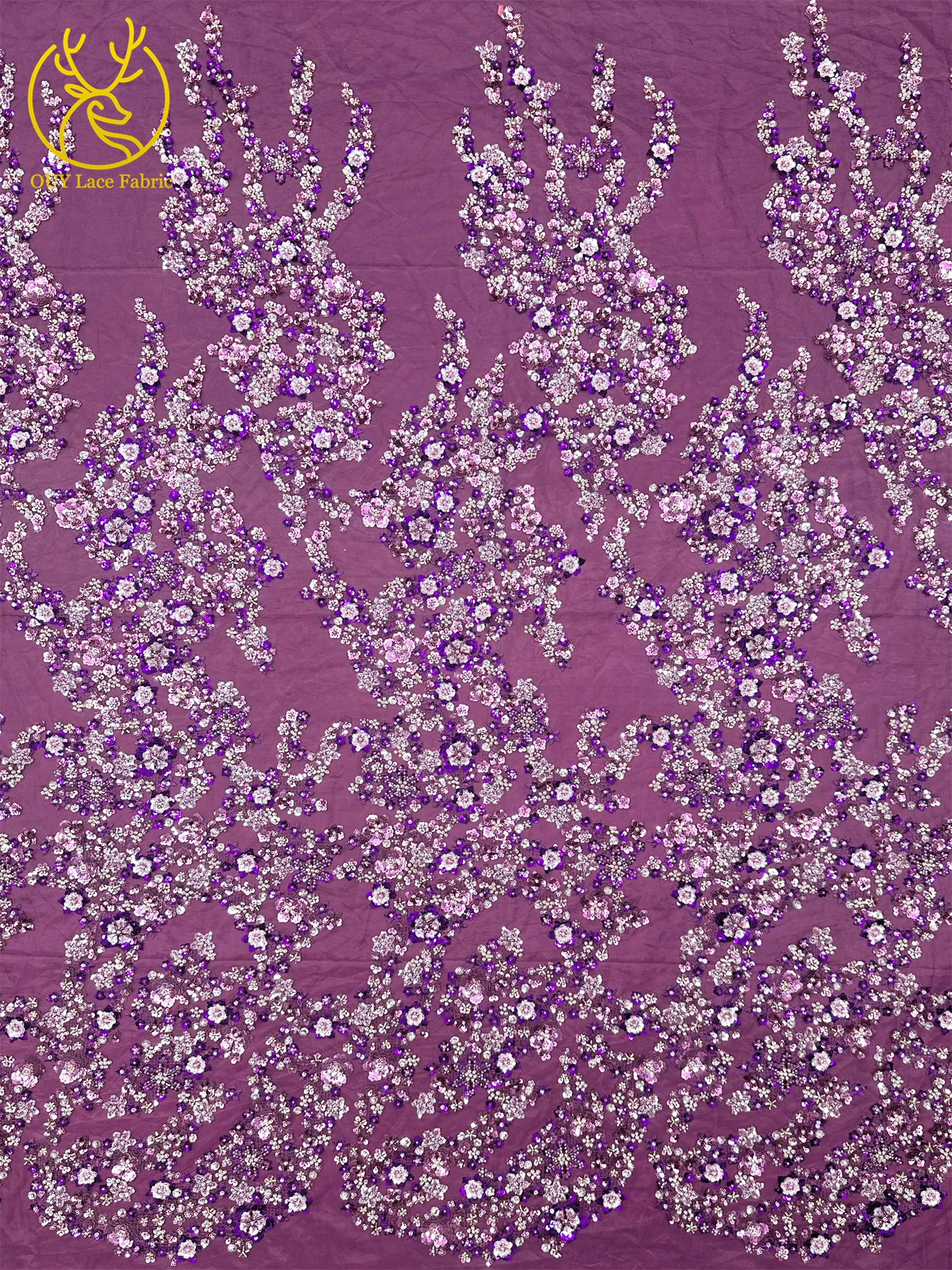 5 Yards Afrikanischer Pailletten-Perlen-Spitzenstoff 2026 Neuer Stil Nigerianische Bräutigam-Stickerei Tüllspitze für Brautkleider Nähen – Detail 4