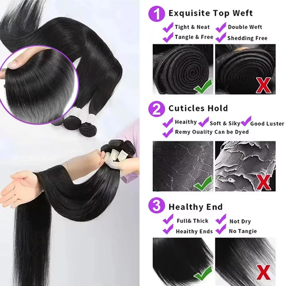 Raw Human Hair Bundles Straight Brazilian 3 4 Bundles 28 30 Inch Virgin Remy Hair Extensions For Women Sew In Quick Weave Bundle image 5