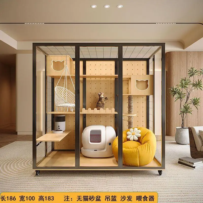 

Panoramic cat villa super everyone cage solid wood cat villa large indoor luxury glass cat room