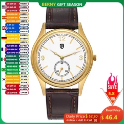 BERNY-Relógio de pulso de couro genuíno masculino e feminino, relógio de quartzo ultrafino, Miyota 1L45, liberação rápida moda, 38mm