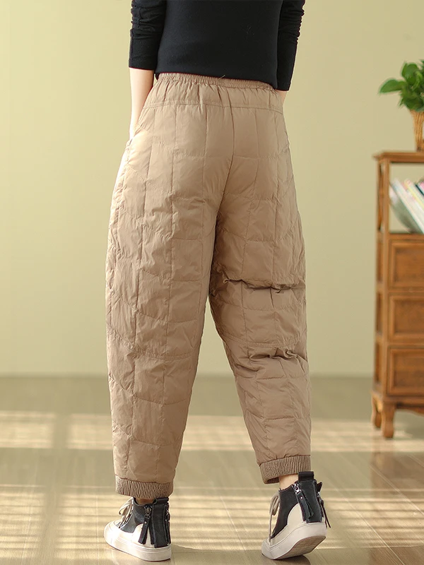 Pantalones informales holgados para mujer, pantalones cálidos de algodón a la moda para invierno, pantalones largos de cintura media con pierna recta, acanalados de Color puro