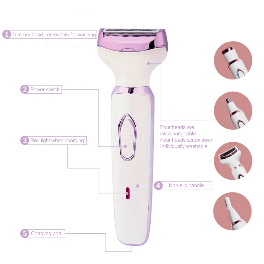 4 in 1 Women Electric Razor Portable USB Charging Body Hair Shaver Hair Trimmer Mild Women\'s Body Hair Shaving Machine