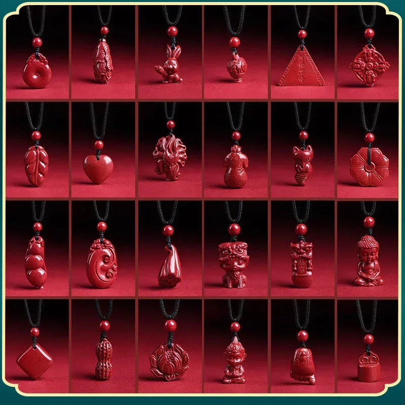Fashion Cinnabar Jade Carving Dragon Pendant Necklace Jewellery Chinese Healing Women Man Luck Gift Sweater Chain
