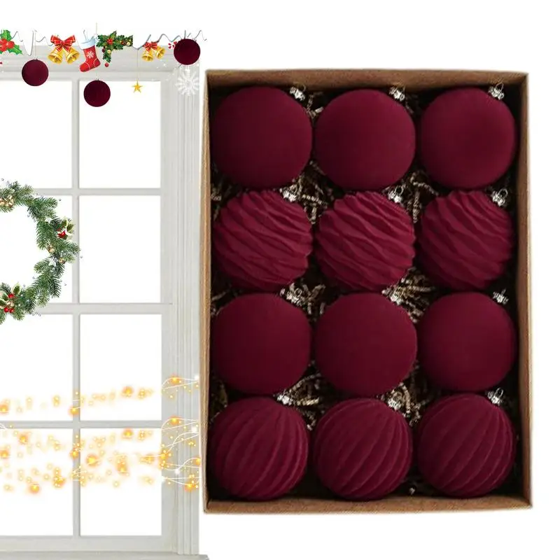 

Velvet Christmas Balls 12pcs Flocked Christmas Tree Balls Pendant Flocked Decorative Accessory for Engagements Christmas Parties