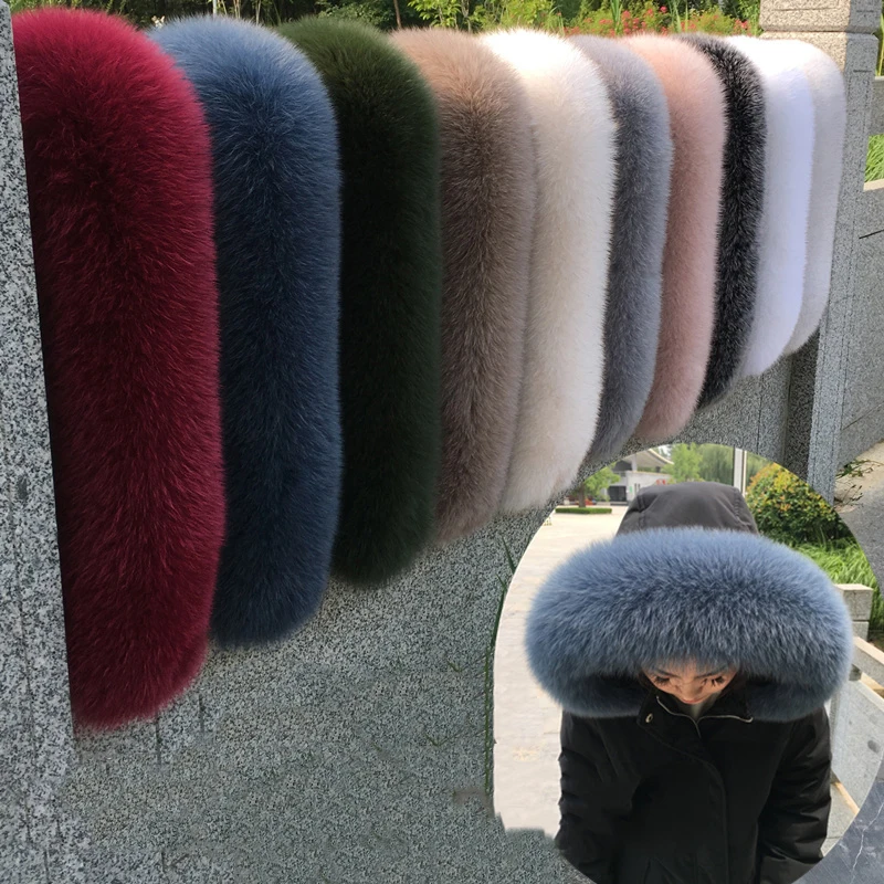 

Real Fox Fur Collar Winter Parkas Coat Hood Trims Fur Decor Neck Warmer Furry Fur Scarf Luxury Scarves Women Warm Shawl Wraps