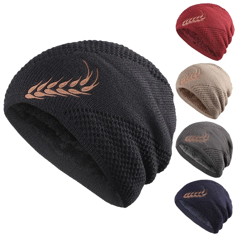 

Fashion Wheat Print Beanies Hats for Women Men Winter Unisex Warm Cotton Fleece Skullies Caps Solid Color Knitted Thermal Hat