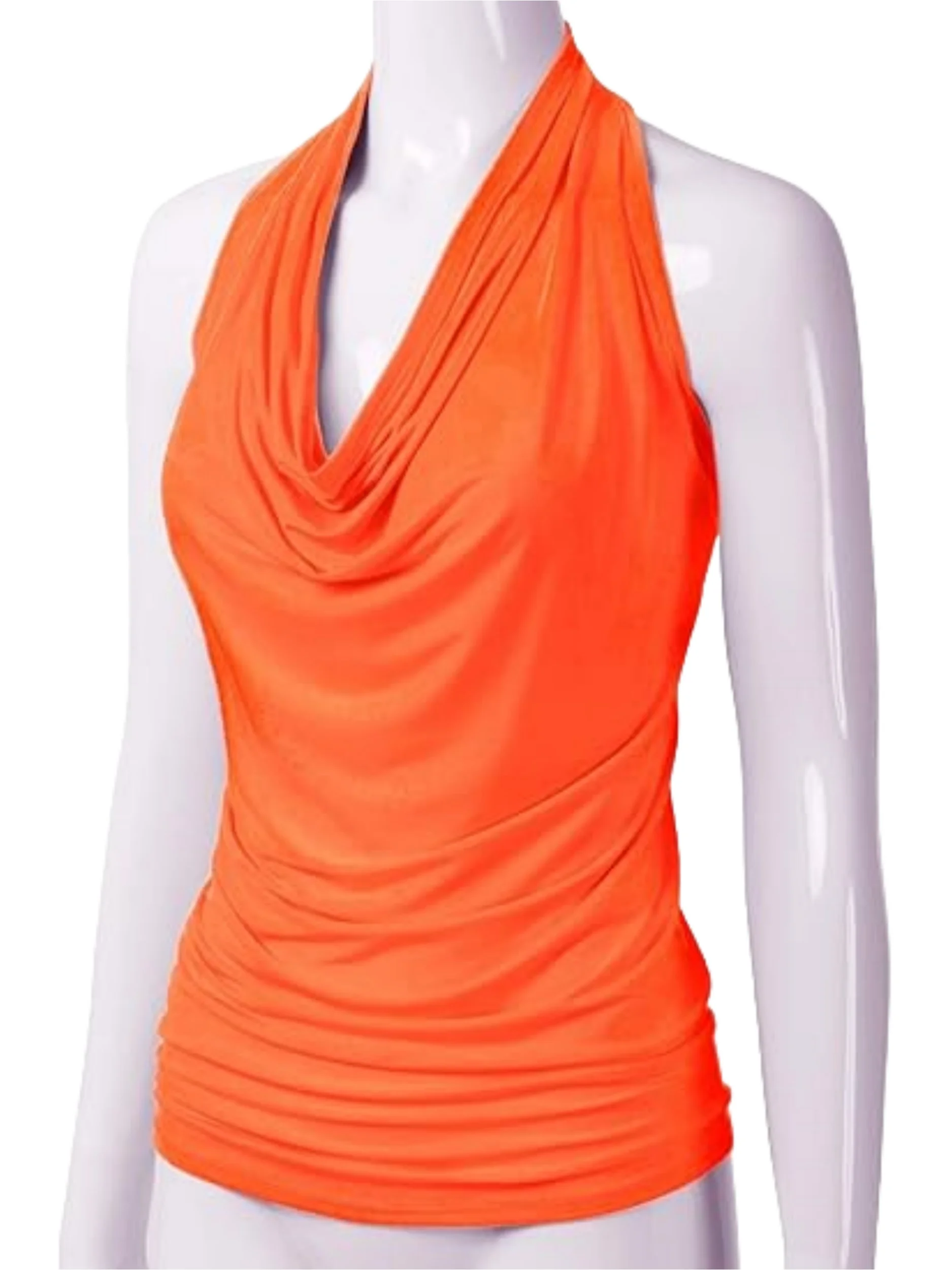 Plus Size Women's Halter Neck Top Cowl Neck Ruched Side Sleeveless Casual Slim Fit Top image 4