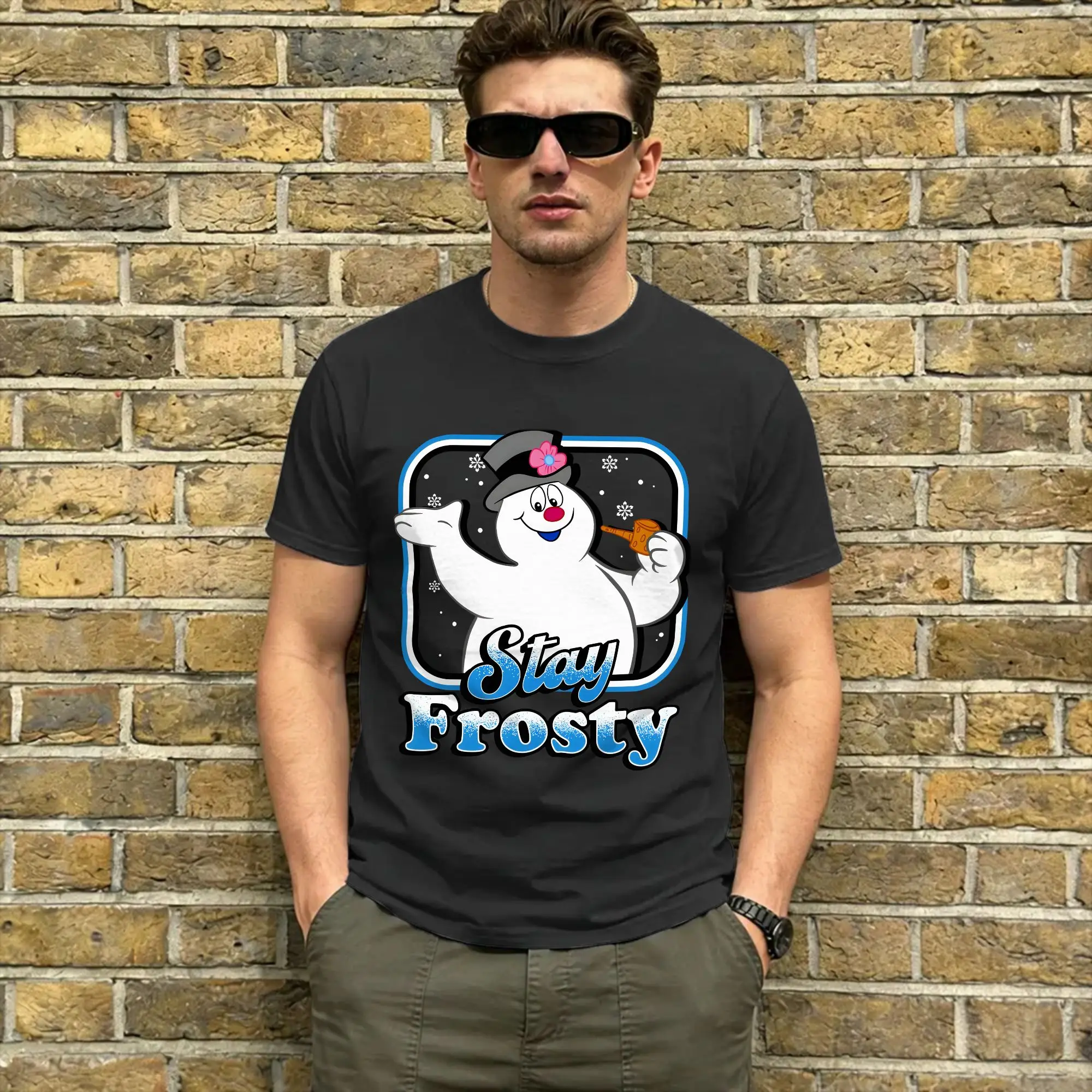 Men's Snowman Frostys T Shirts  Cotton Clothing Funny Short Sleeve Round Collar Tees Gift T-Shirt