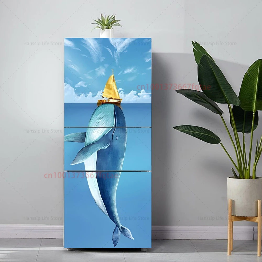 Cartoon Animals Flamingo Printed Tropical Fridge Door Cover Mural 3D Realistic Peacock Kitchen Wallpaper Home Decorative Sticker