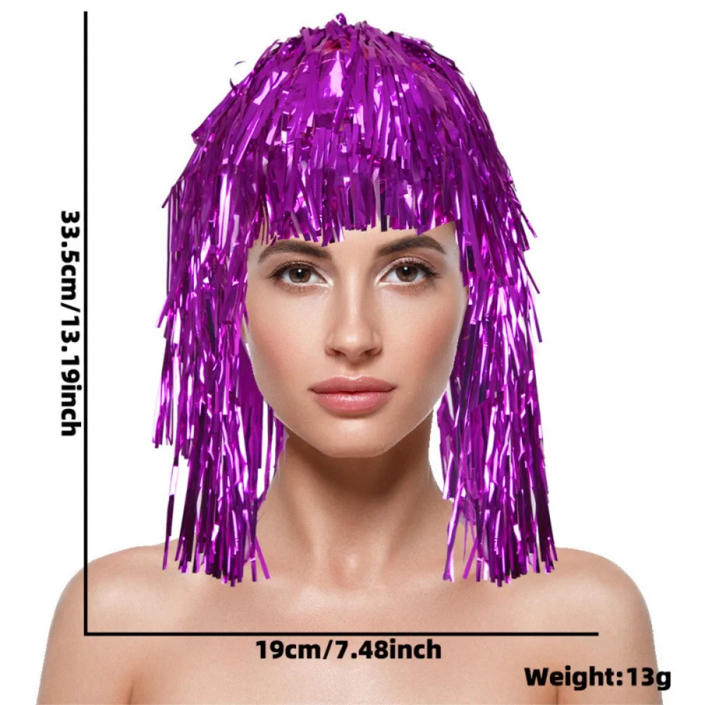 

Effortless Wear PET Foil Tinsel Wig Long-Lasting Eye-catching Shiny Tinsel Wigs Metallic Masquerade Disco Hat Cosplay