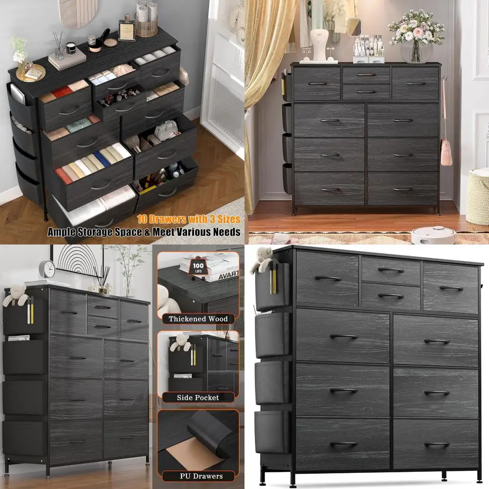 

Комод для спальни с 10 ящиками, тумба для хранения, тканевый органайзер с карманами и крючками, многофункциональный органайзер для разных комнат