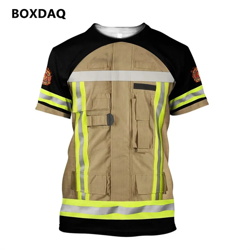 Respectable Firefighter 3D Printed Men\'s T-Shirts Summer Short Sleeve Casual Harajuku T Shirt Firefighting Worker Male Tops