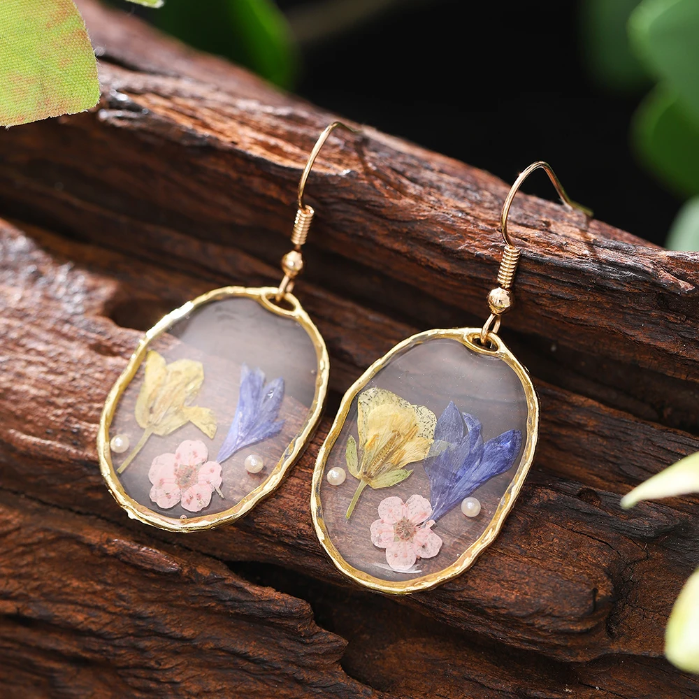 Fashion Geometric Clear Resin Flower Drop Earrings for Women Accessories New Trendy Gold Color Earring Party Jewelry Gift