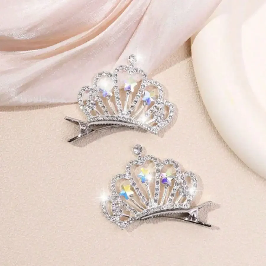 

2Pcs 3D Rhinestone Crown Hair Clips, Shiny Metal Alloy Side Pin, Elegant For Party Wedding Prom Daily, Free Shipping