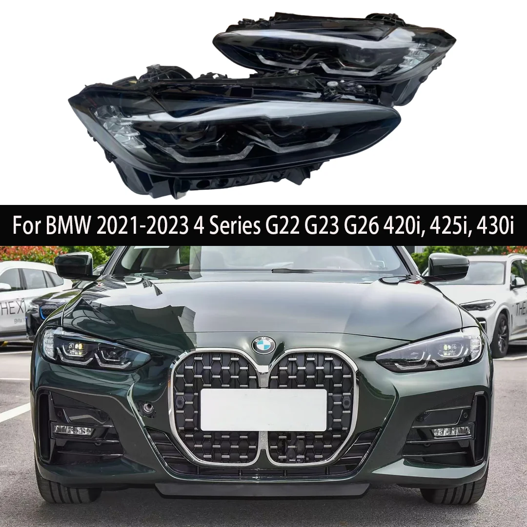 مناسبة لسيارات BMW 2021-2023 4 Series G22 G23 G26 420i, 425i, 430i مجموعة المصابيح الأمامية LED الأصلية اليسرى واليمنى