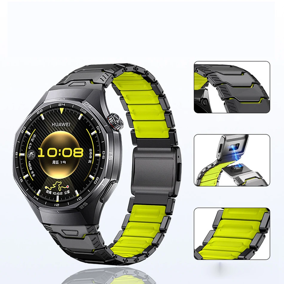 Titan-Gummi-Magnetbänder für Samsung Galaxy Watch 8 Ultra 47mm 40/44/46mm Klassisches Armband für Huawei GT 6/5/4 Pro 22mm Band