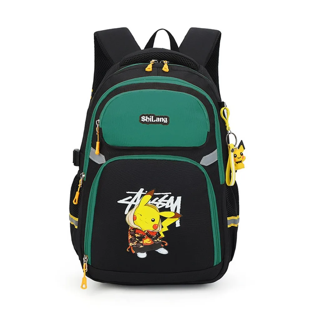 MINISO Pokemon Pikachu Kids Boys School Bag TwoWheel Six- Wheel Trolley Backpack Student Children School Backpack Stationery Box