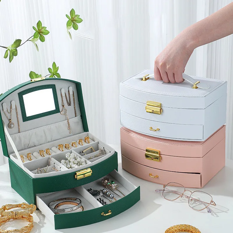 

Двухслойная шкатулка для драгоценностей в стиле ящика, органайзер для хранения ювелирных изделий для хранения ожерелья, колец, сережек, модная коробка для хранения