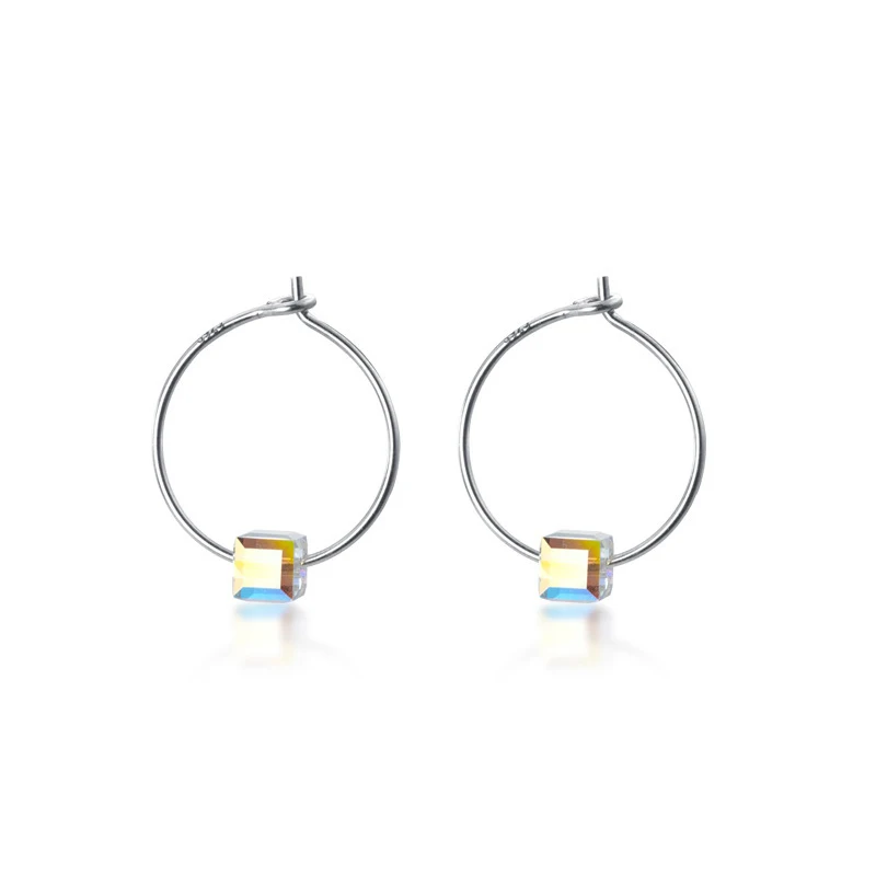 Modian Dazzling Big Square Rainbow Crystal Hoop Earrings For Women Swing Classic Hoops Ear 925 Sterling Silver Fashion Jewelry