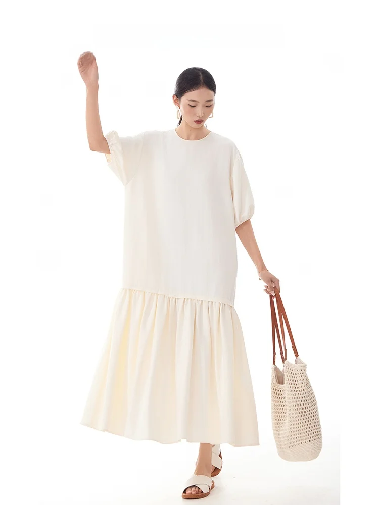 Ele Casual Long Dr round Ne ort Sve Straight Cut Loose Fit Beach Vaion Sle Dames Dr Zacht polyester mix